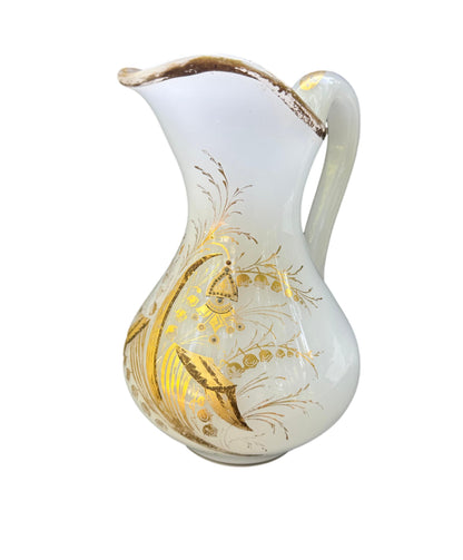 Antique Opaline & Gold Leaf Pitcher and Bowl Set – Napoleon III Period, c. 1880