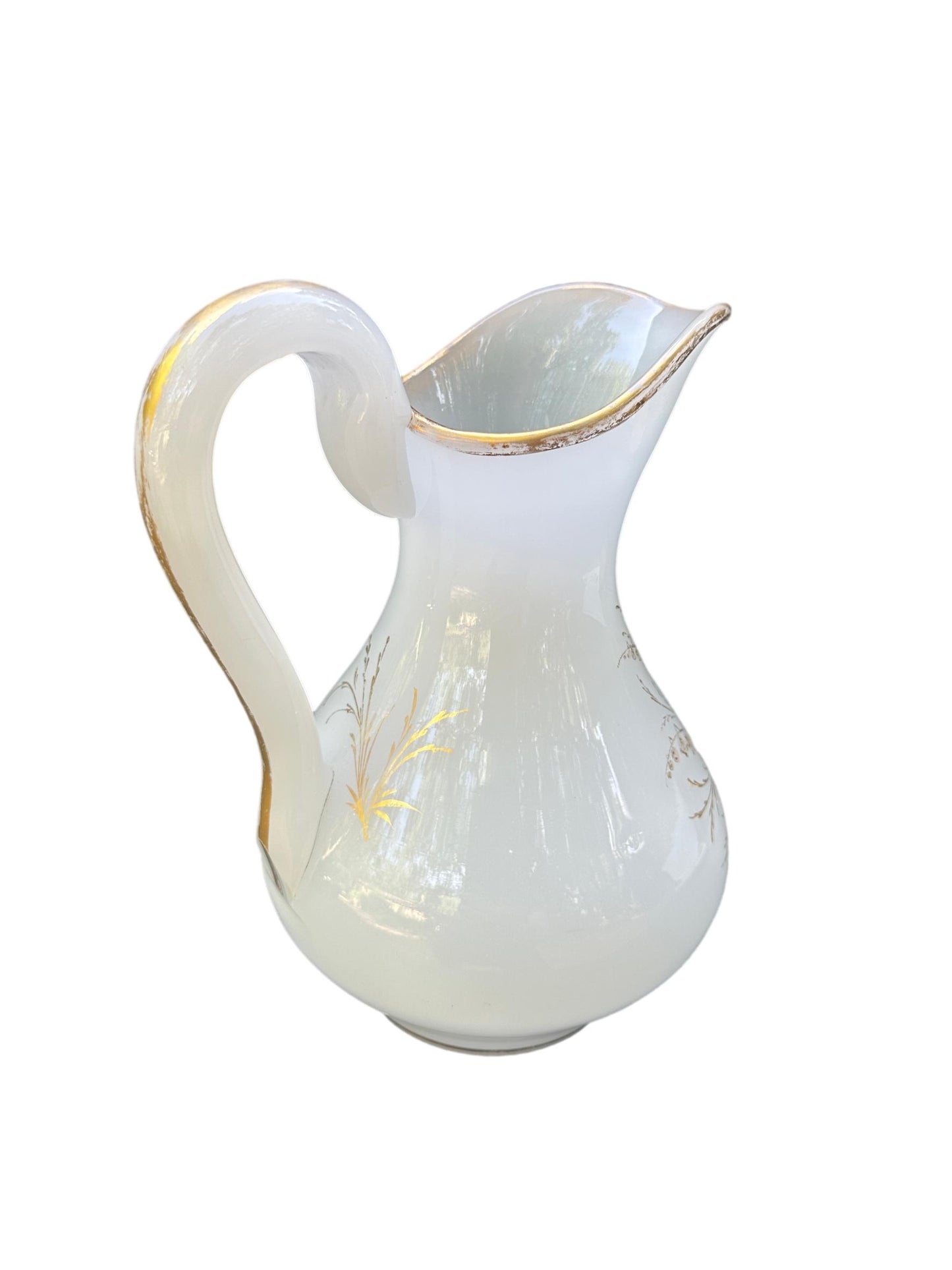 Antique Opaline & Gold Leaf Pitcher and Bowl Set – Napoleon III Period, c. 1880