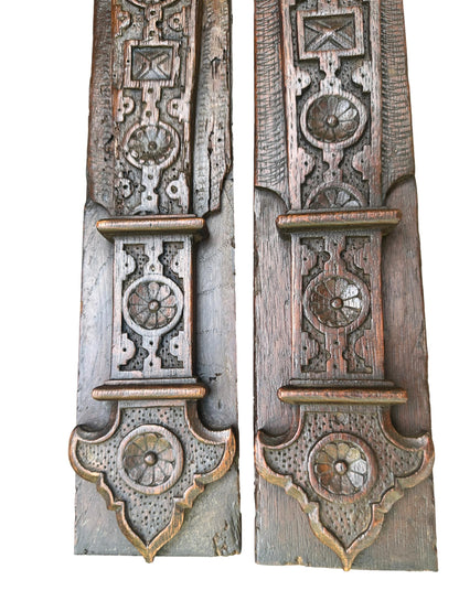 Pair of Antique Carved Oak Columns 17th 18th Century