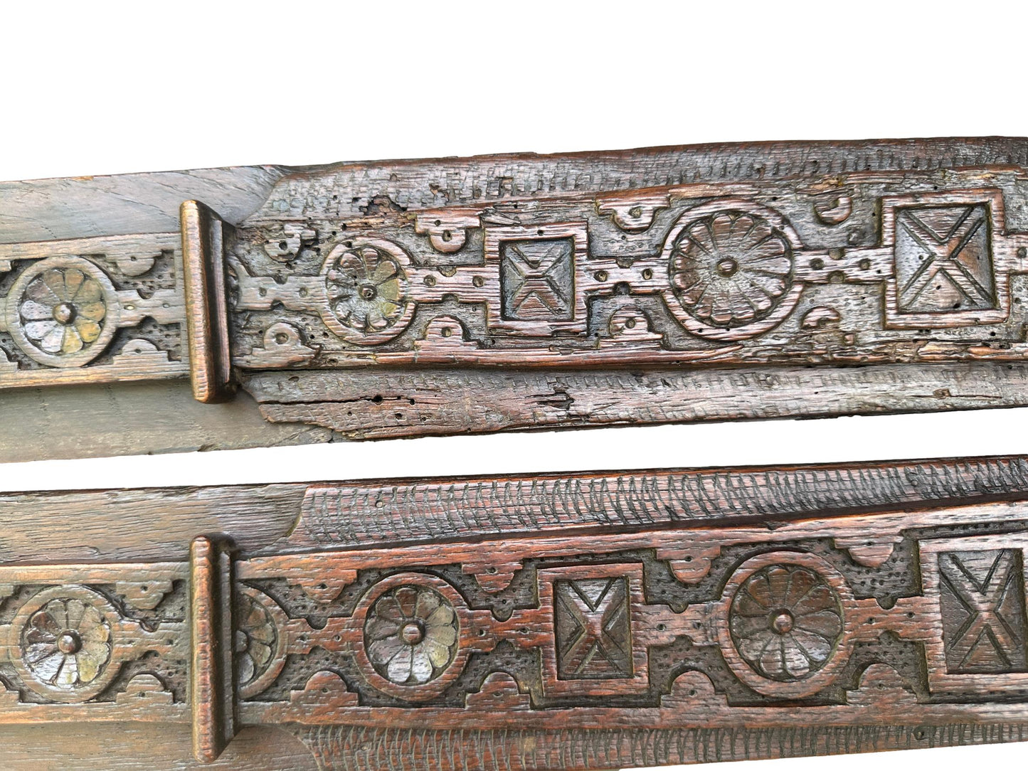 Pair of Antique Carved Oak Columns 17th 18th Century