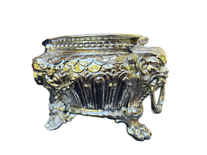 French Antique Silver Metal Planter, Mascaron, Lion 19th