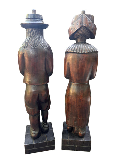 Pair of Hand-Carved Wood Breton Statues – French Folk Art, Circa 1930