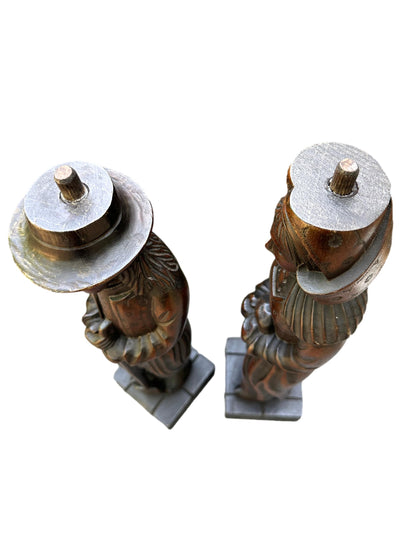 Pair of Hand-Carved Wood Breton Statues – French Folk Art, Circa 1930