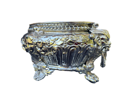 French Antique Silver Metal Planter, Mascaron, Lion 19th