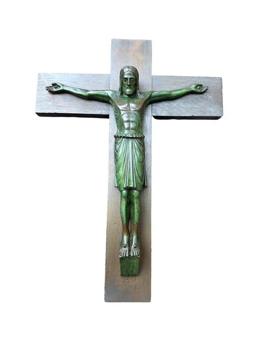 Antique Art Deco Bronze Cross Crucifix