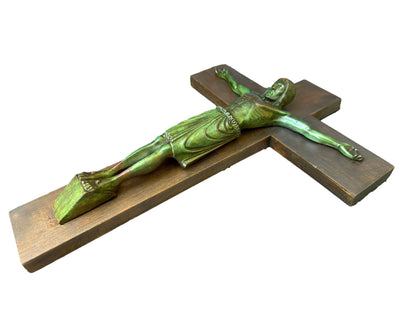 Antique Art Deco Bronze Cross Crucifix