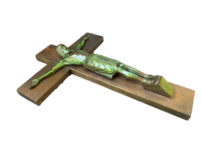 Antique Art Deco Bronze Cross Crucifix