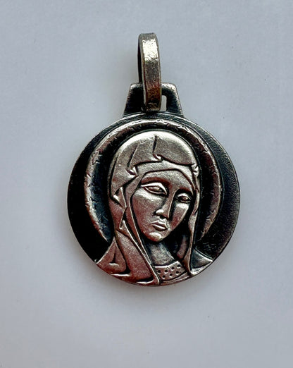 FERNAND PY Religious Virgin Mary Silver Metal Art Deco Medal