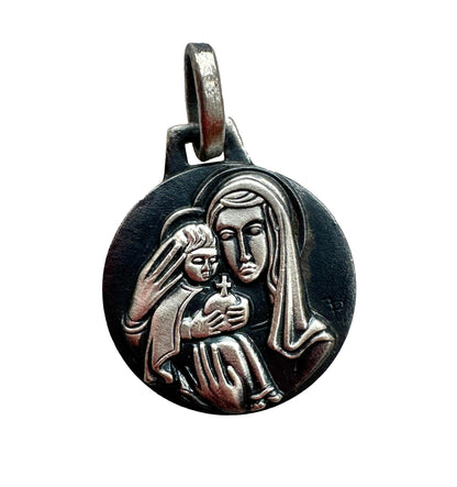 FERNAND PY Religious Virgin Mary Child Jesus Silver Metal Art Deco Medal