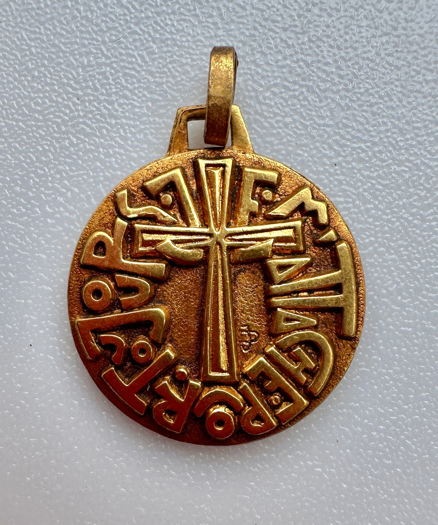 FERNAND PY Religious Religious Cross Gilded Metal Art Deco Medal