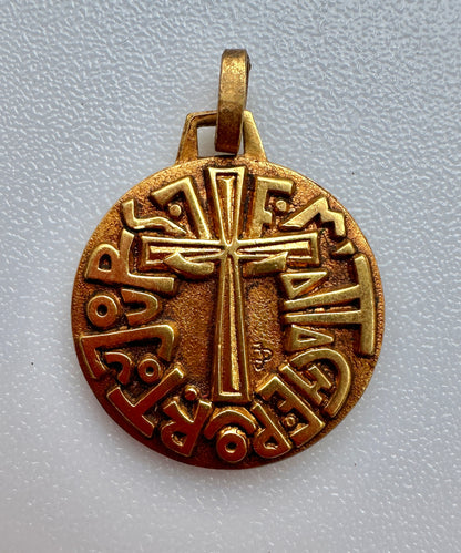 FERNAND PY Religious Religious Cross Gilded Metal Art Deco Medal