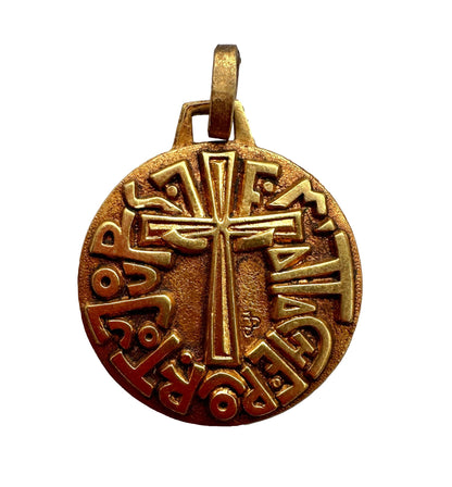 FERNAND PY Religious Religious Cross Gilded Metal Art Deco Medal