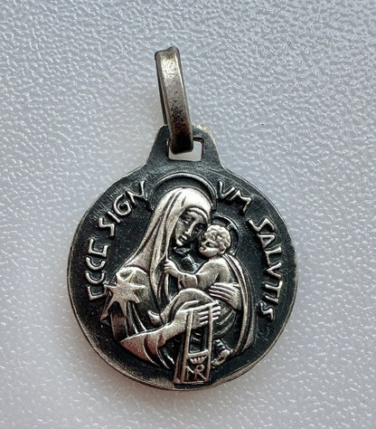 FERNAND PY Religious Virgin Mary Child Jesus Silver Metal Art Deco Medal