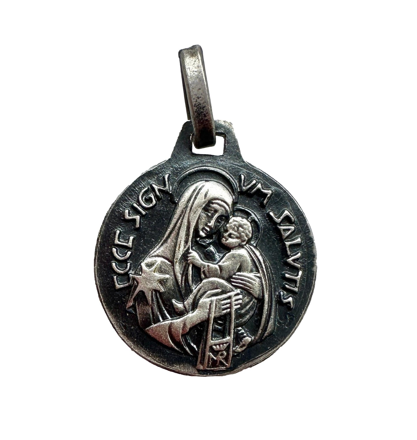 FERNAND PY Religious Virgin Mary Child Jesus Silver Metal Art Deco Medal