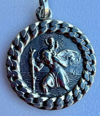 French Religious Saint Christopher Solid Silver Medal