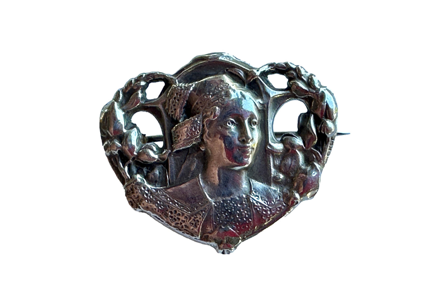 Art Nouveau Sterling silver brooch Breton woman Côtes d'Armor