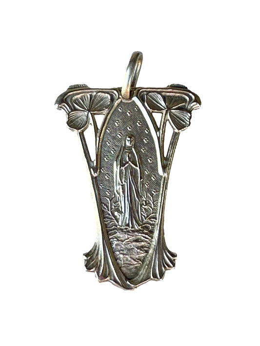 RARE religious gift Large Art Nouveau Sterling Silver Mary Medal