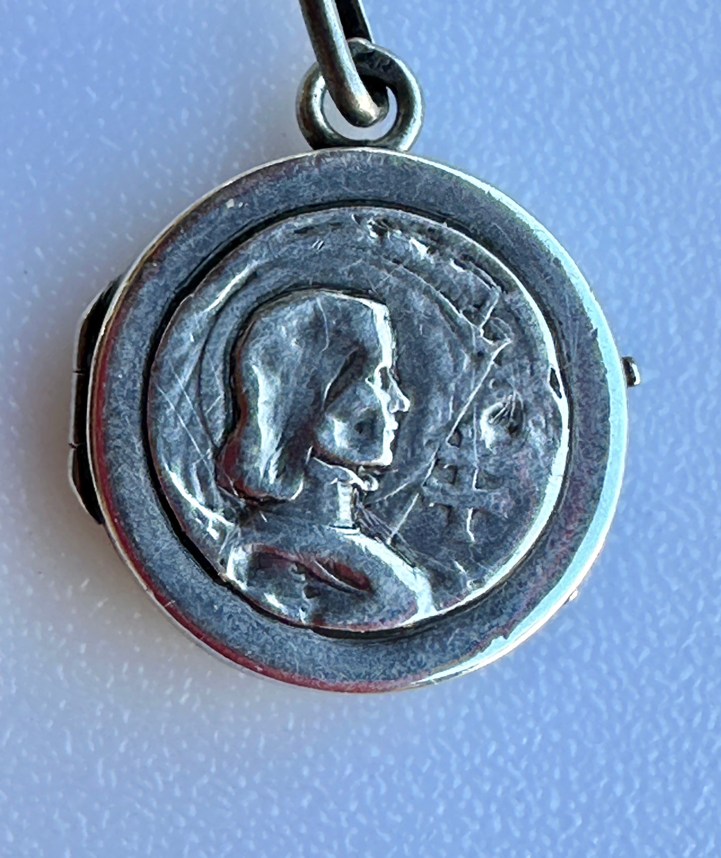 French Antique Religious Sterling Silver Saint Joan of Arc Medal Reliquary