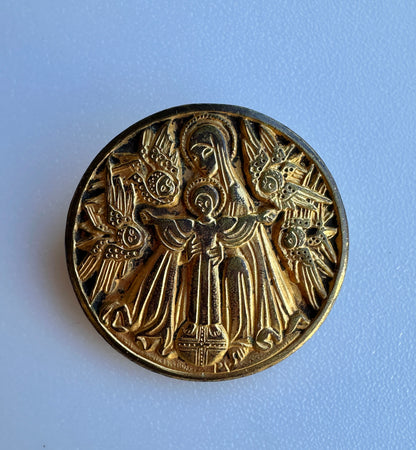 FERNAND PY Virgin Mary Jesus Child French Antique religious Brooch