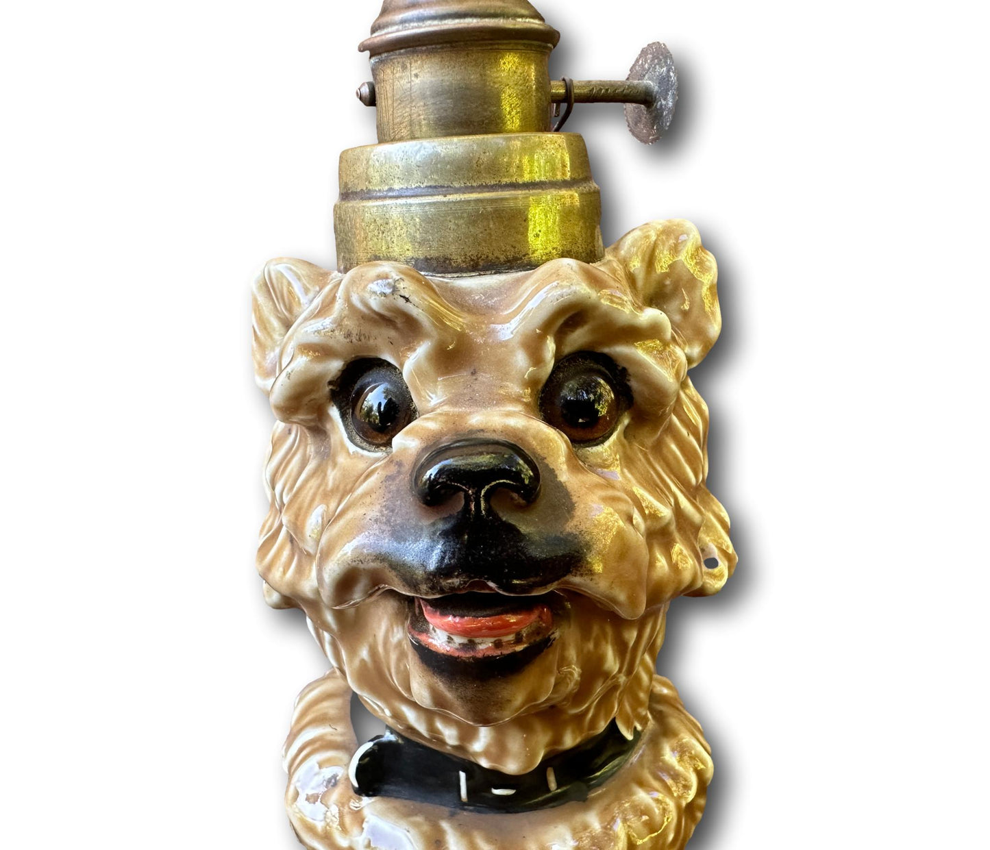 French Porcelain Kerosene Lamp Dog