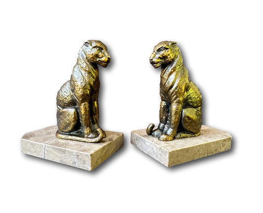 JAMAR Art Deco Pair of Panther Bookends on Marble