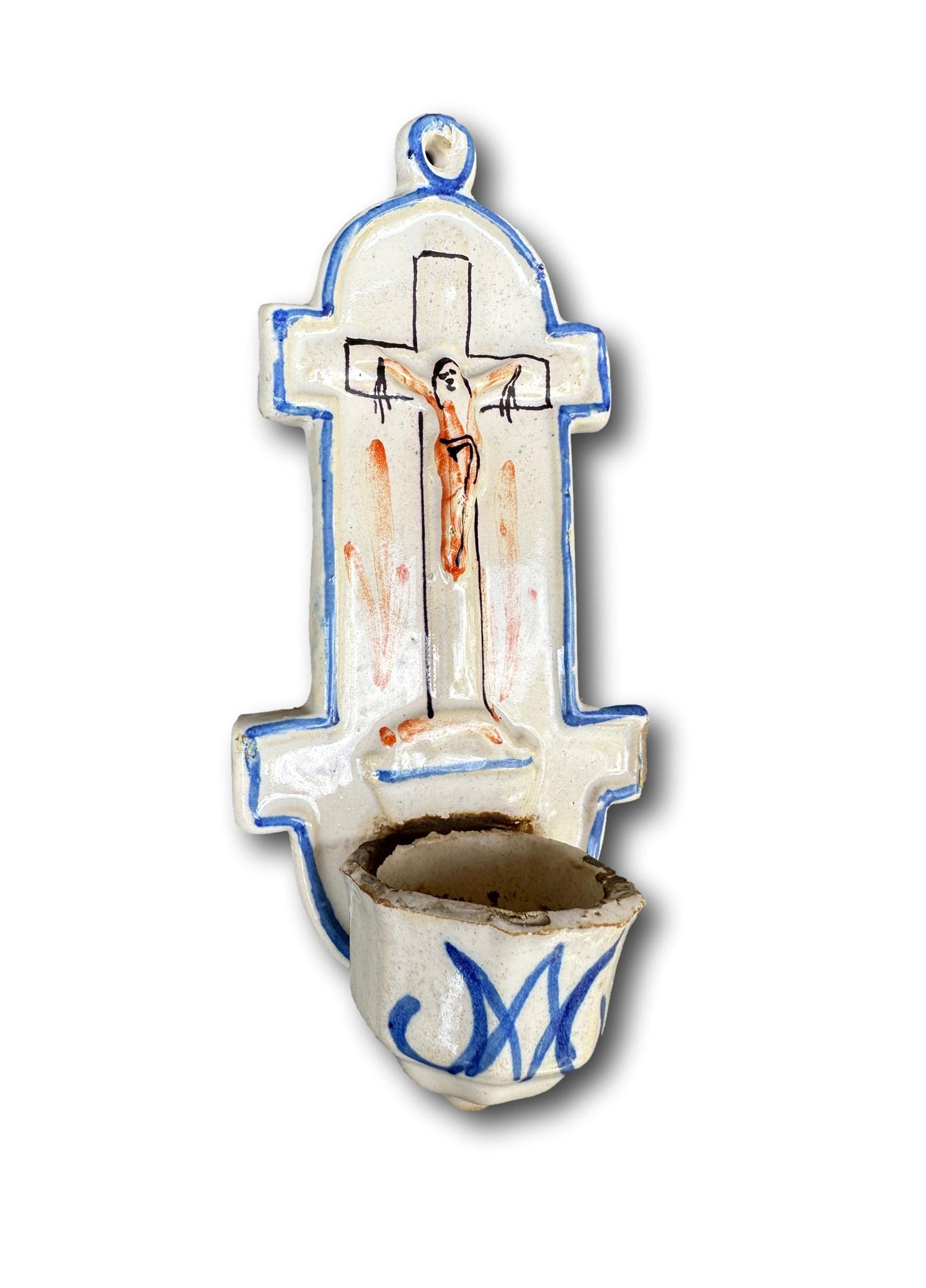 18th Antique French Faience Holy Water Font