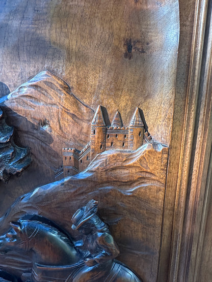 19th Century French Carved Walnut Door – Hunting Scene with Horse and Dogs