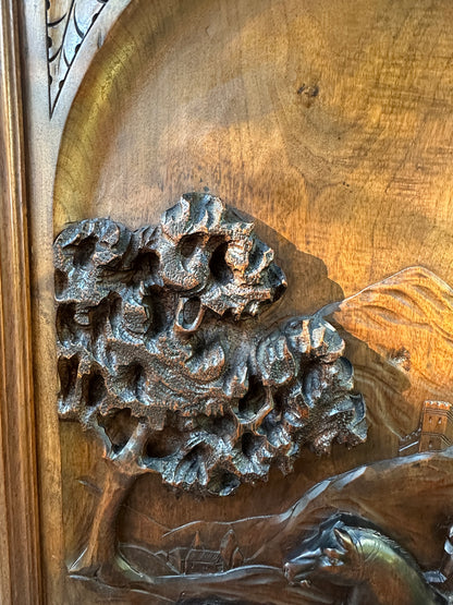 19th Century French Carved Walnut Door – Hunting Scene with Horse and Dogs