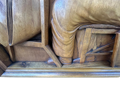 Mid-Century French Wood Relief Signed Remy – Carved Walnut Artist Panel
