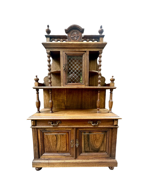 French 1920 Miniature Buffet Cabinet in Solid Walnut, Antique Doll Furniture