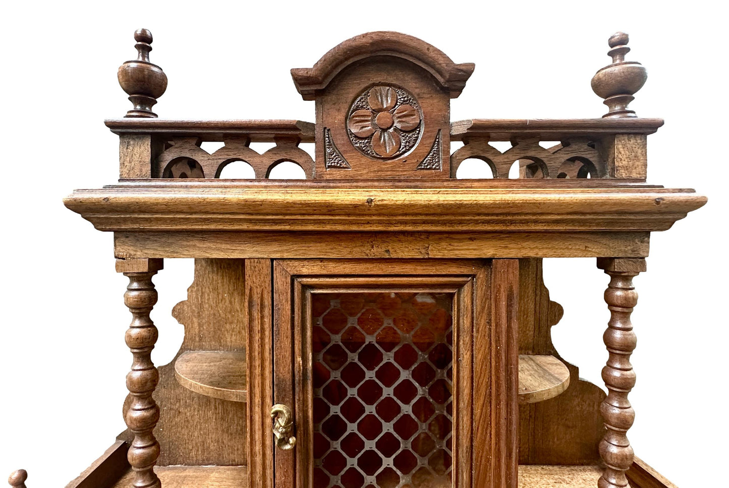 French 1920 Miniature Buffet Cabinet in Solid Walnut, Antique Doll Furniture