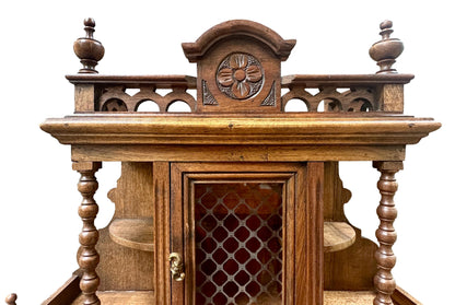 French 1920 Miniature Buffet Cabinet in Solid Walnut, Antique Doll Furniture