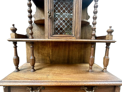 French 1920 Miniature Buffet Cabinet in Solid Walnut, Antique Doll Furniture