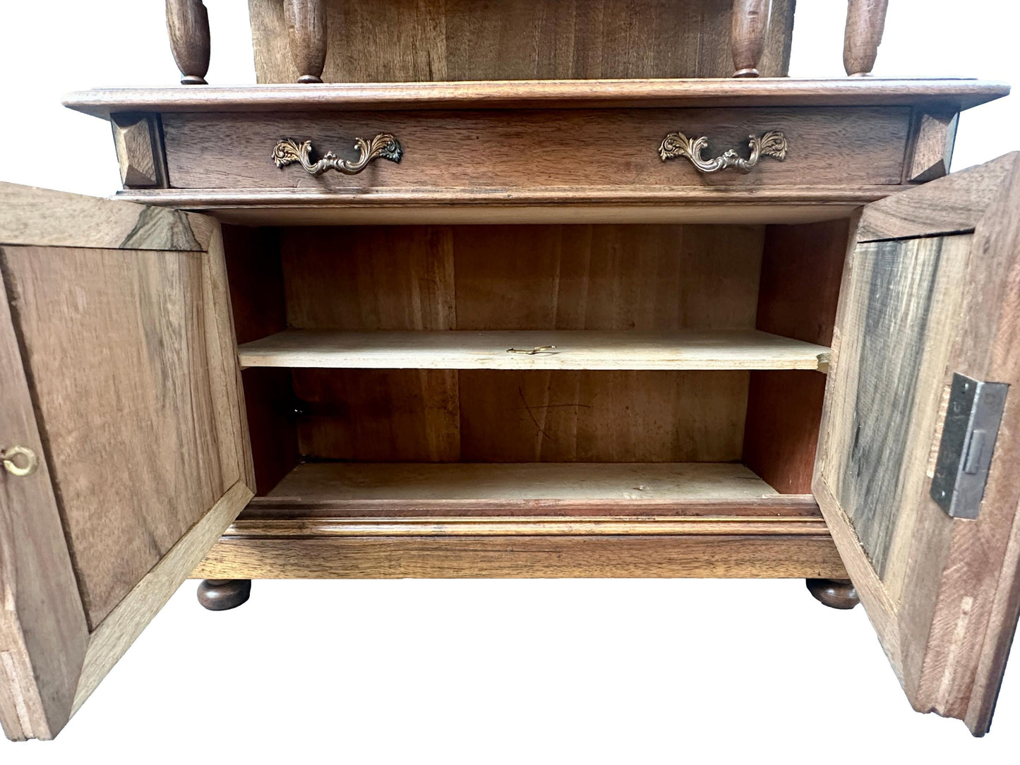 French 1920 Miniature Buffet Cabinet in Solid Walnut, Antique Doll Furniture