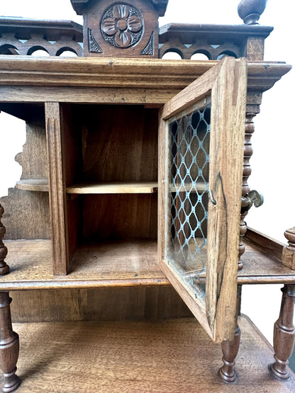 French 1920 Miniature Buffet Cabinet in Solid Walnut, Antique Doll Furniture