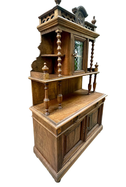 French 1920 Miniature Buffet Cabinet in Solid Walnut, Antique Doll Furniture
