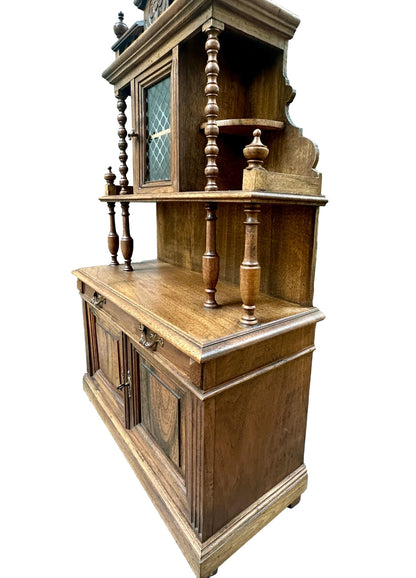 French 1920 Miniature Buffet Cabinet in Solid Walnut, Antique Doll Furniture