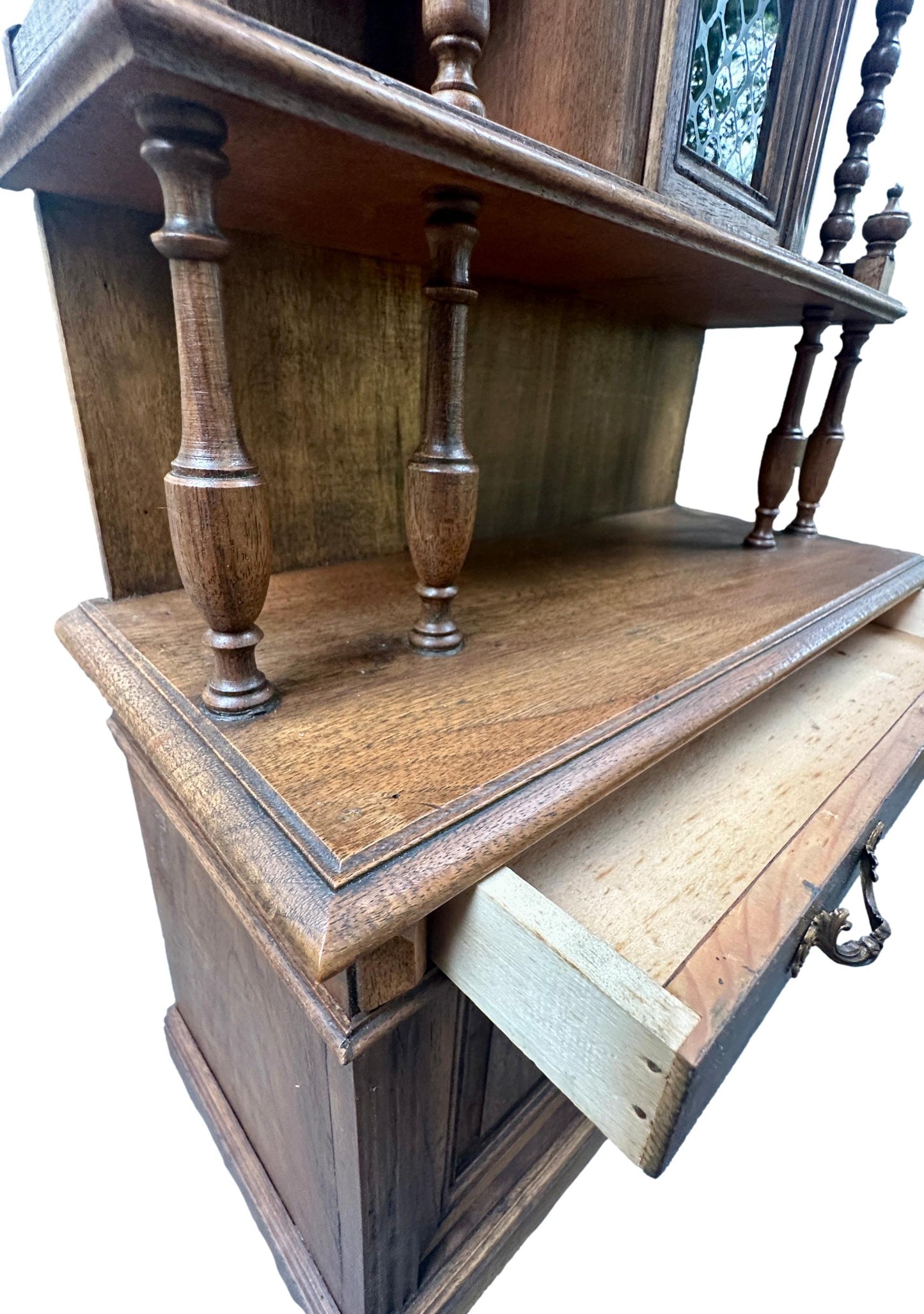 French 1920 Miniature Buffet Cabinet in Solid Walnut, Antique Doll Furniture