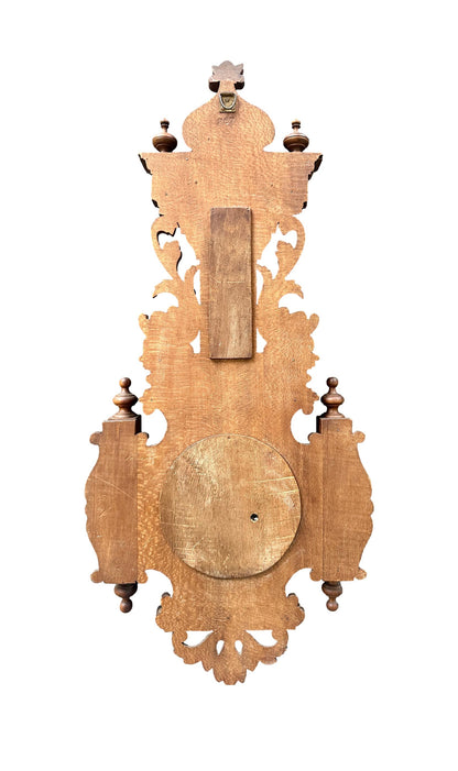 French 1900 Belle Époque Carved Wood Barometer Thermometer, H. Doninelli Nice