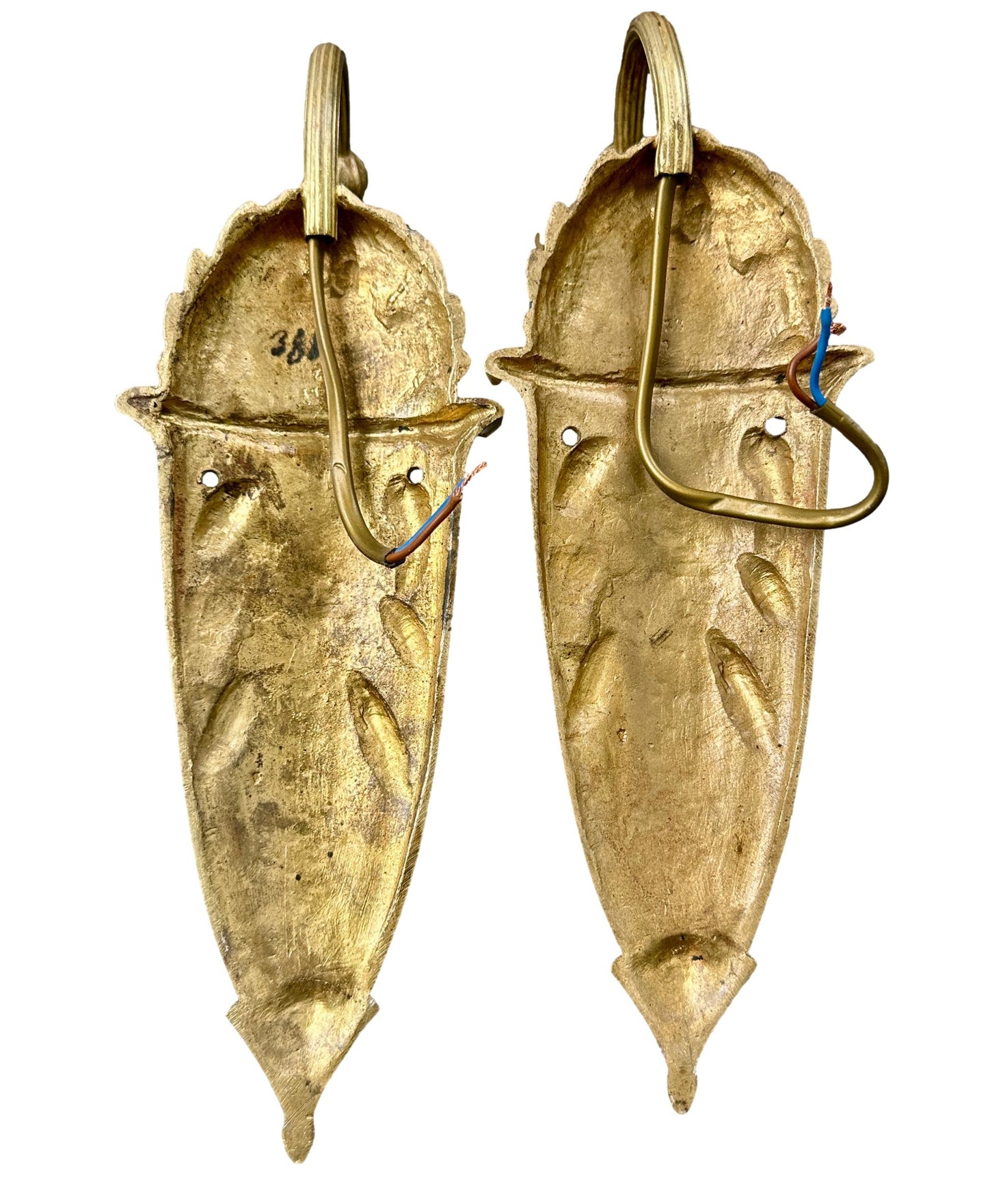 Pair of 1920s Noverdy French Art Deco Wall Sconces, Gilded Bronze and Pâte de Verre Shades