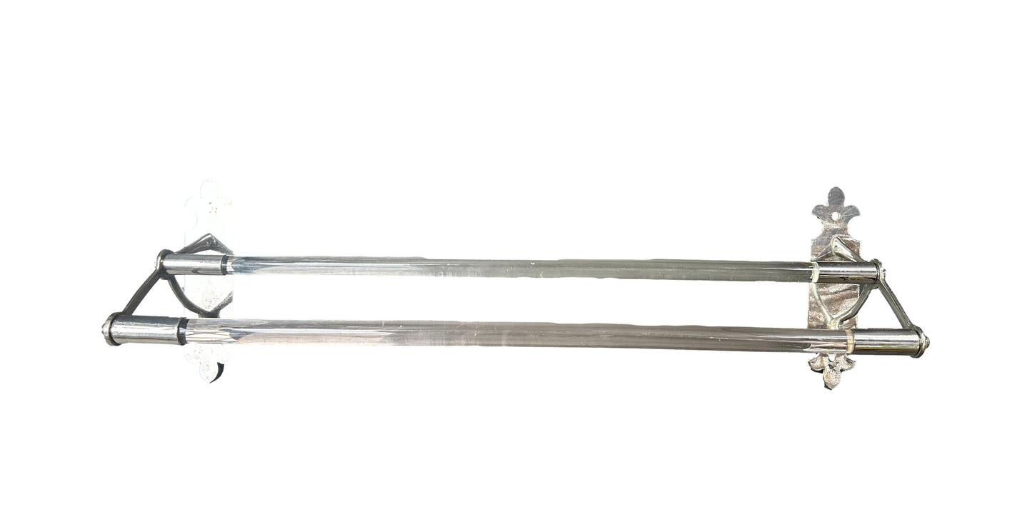 French Art Deco Glass and Nickel Wall Towel Rail Holder, 1920s Bathroom Wall Bar