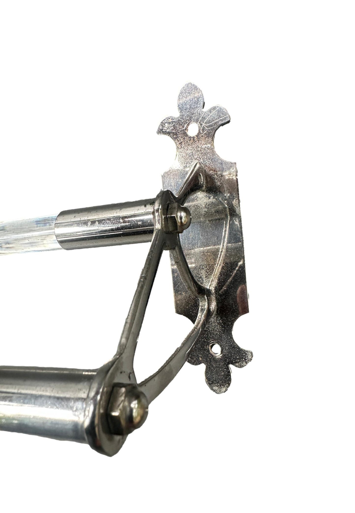 French Art Deco Glass and Nickel Wall Towel Rail Holder, 1920s Bathroom Wall Bar