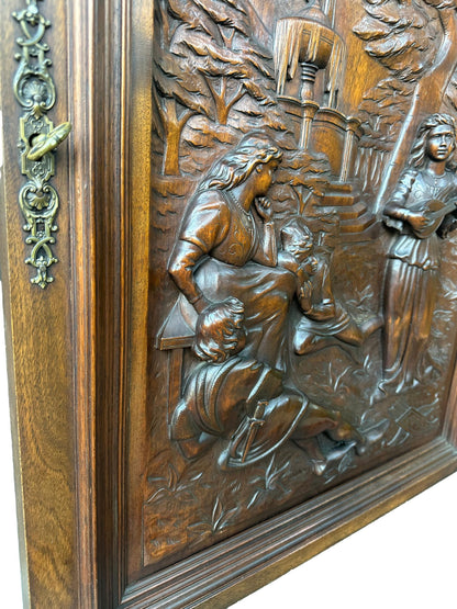 Large French Antique Architectural Hand Carved Walnut Oak Wood Door