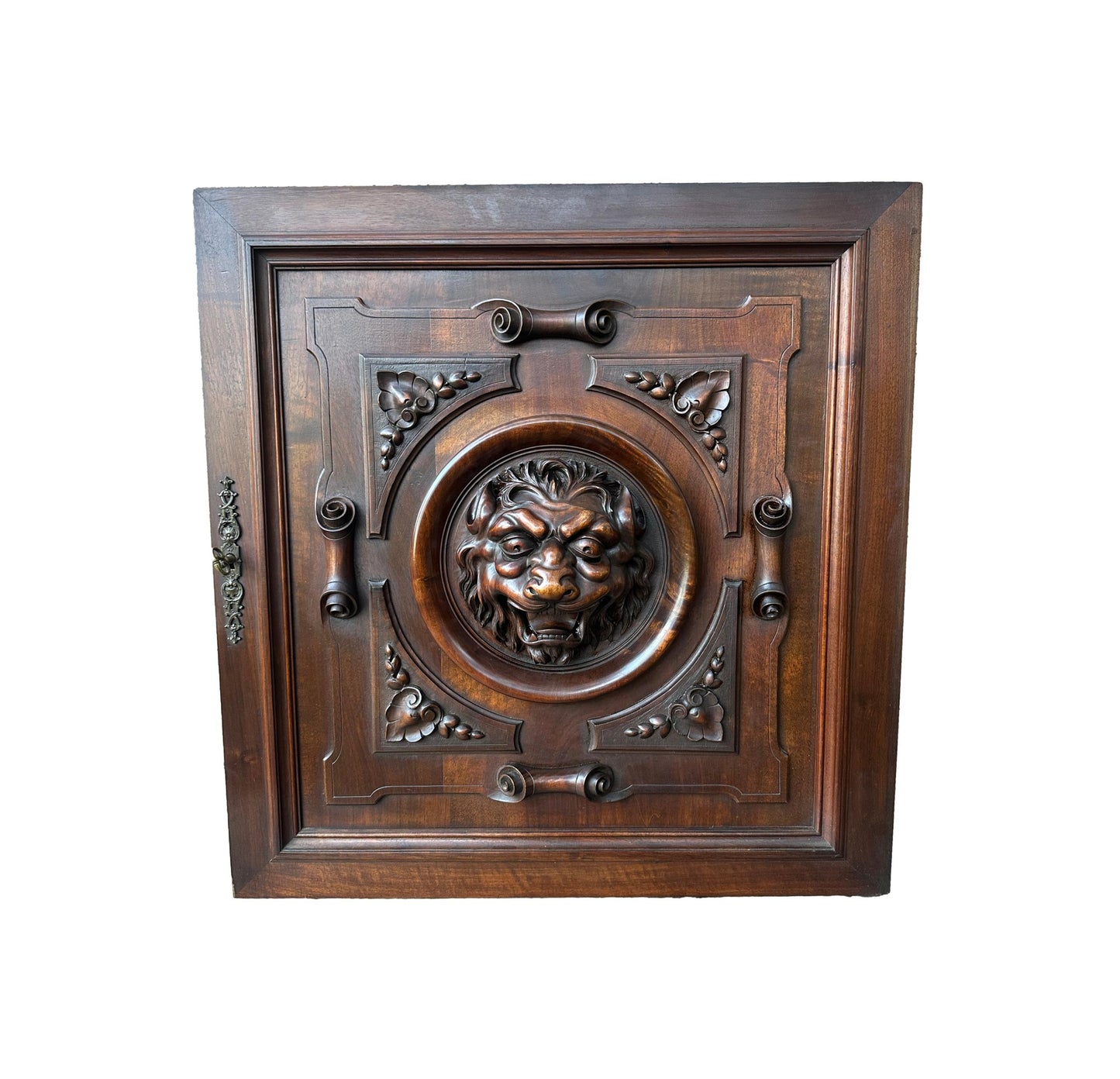 Architectural Lion Hand Carved Walnut Oak Wood