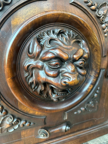 Architectural Lion Hand Carved Walnut Oak Wood