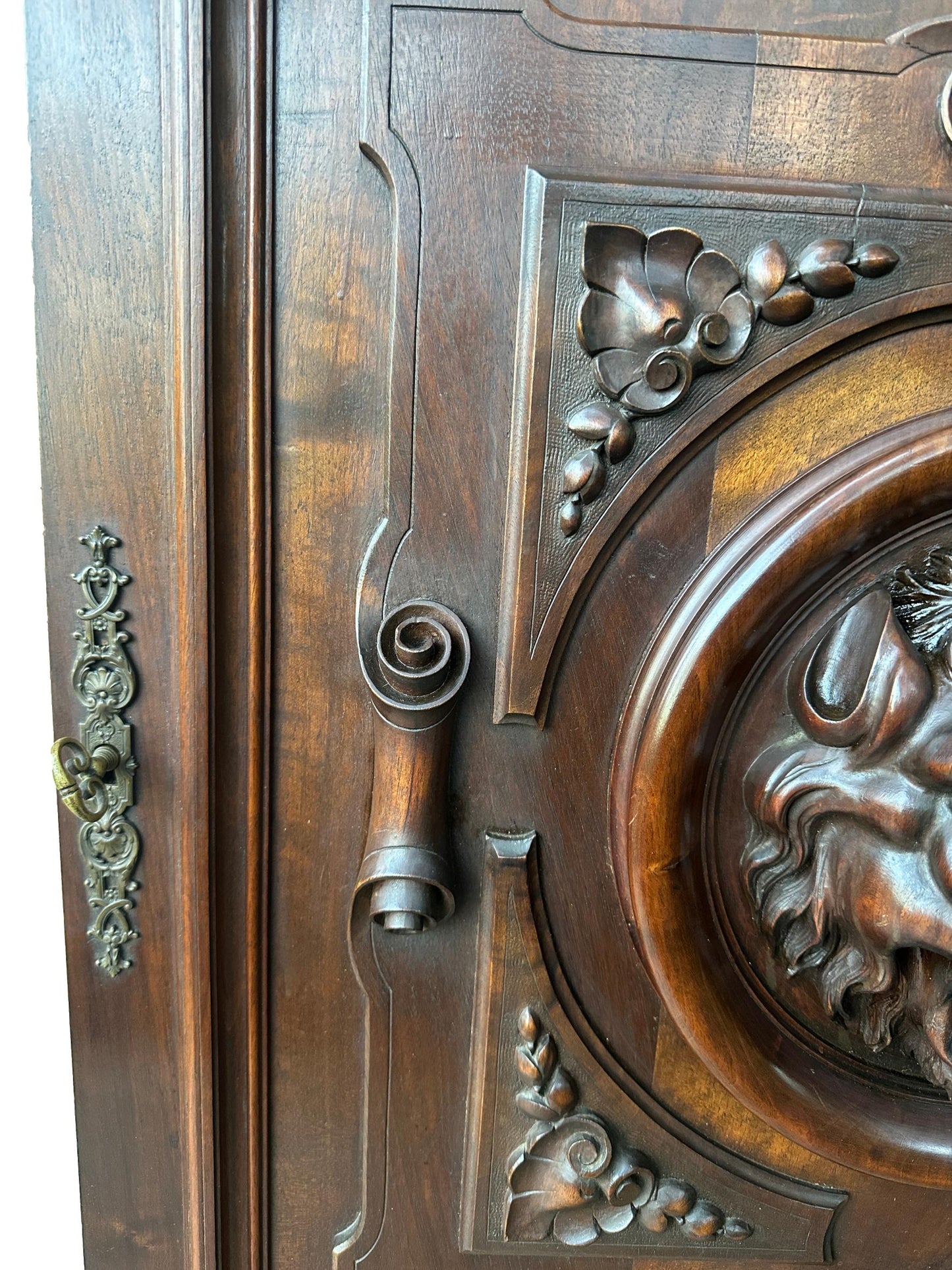 Architectural Lion Hand Carved Walnut Oak Wood