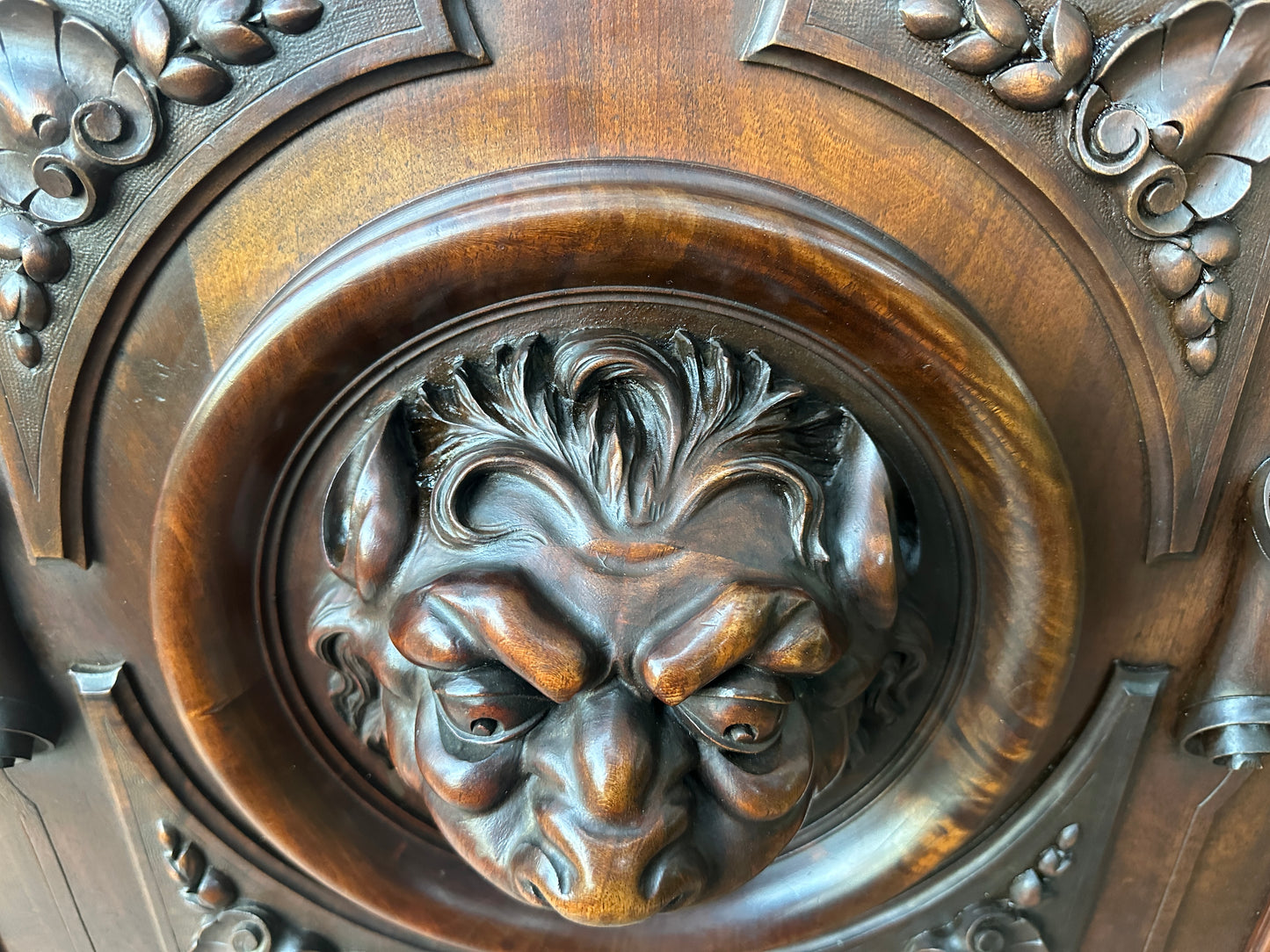 Architectural Lion Hand Carved Walnut Oak Wood