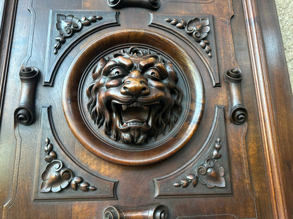 Architectural Lion Hand Carved Walnut Oak Wood