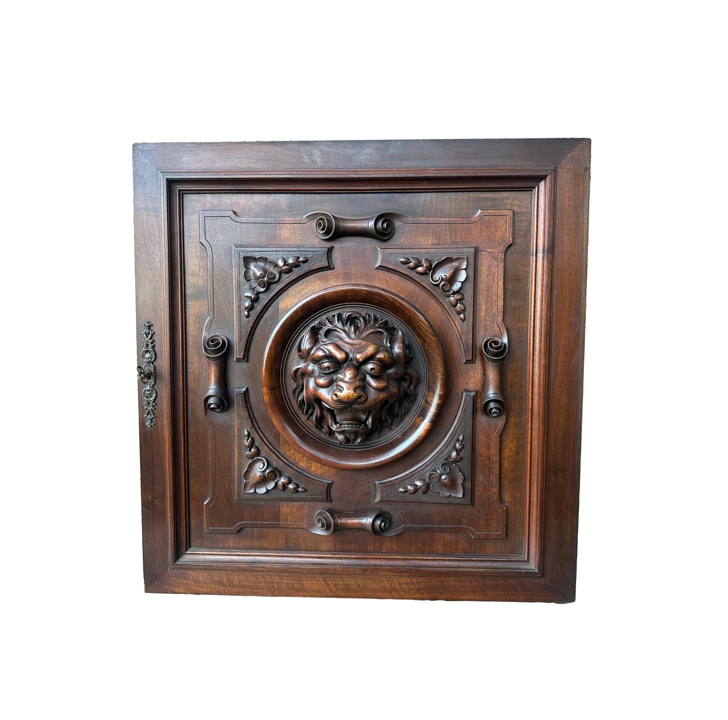 Architectural Lion Hand Carved Walnut Oak Wood