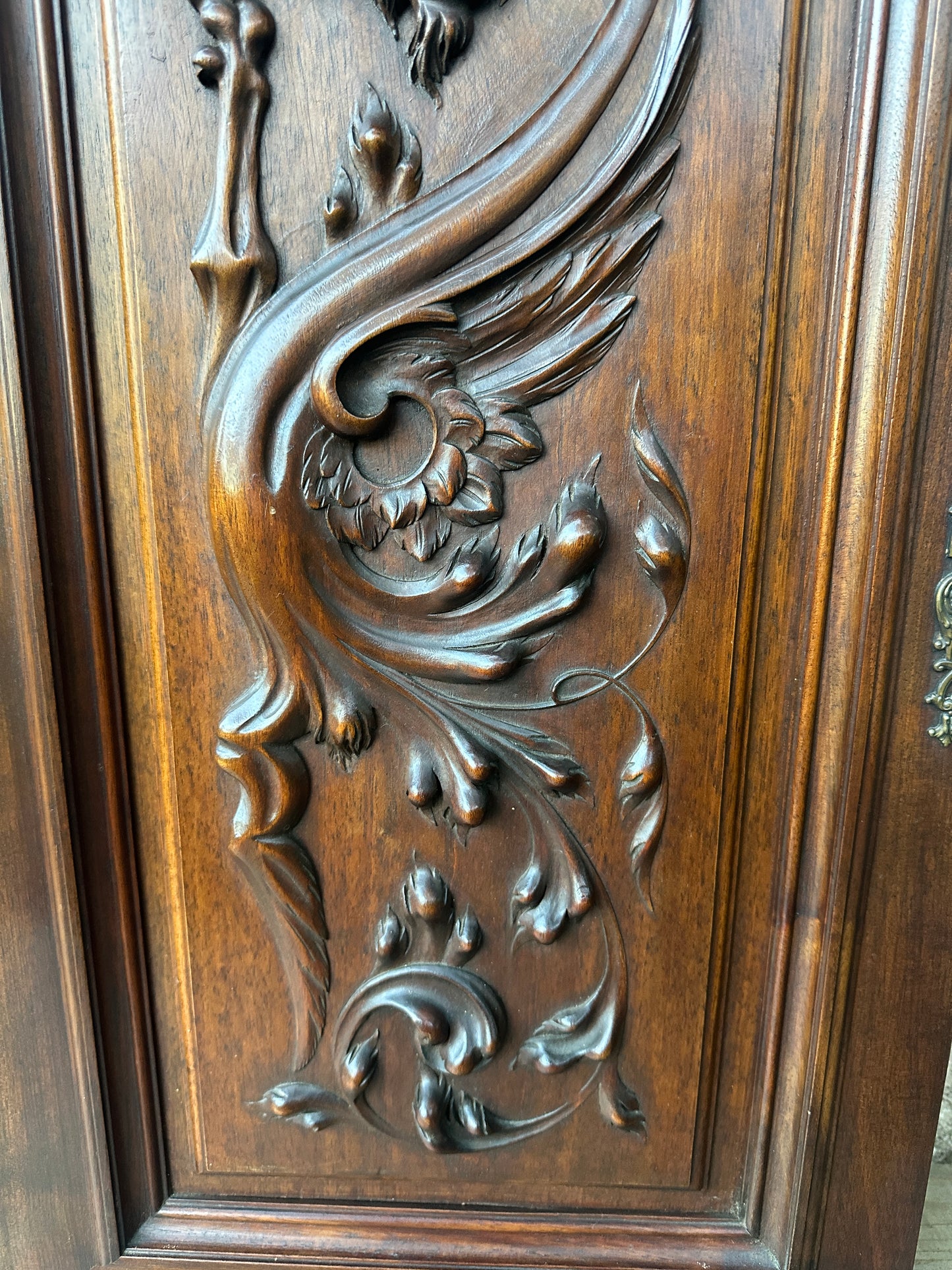 Antique Exceptional Hand Carved Chimera Walnut Wood Door